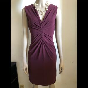 Deep V neck dress ruched front wine Arden B Sz s